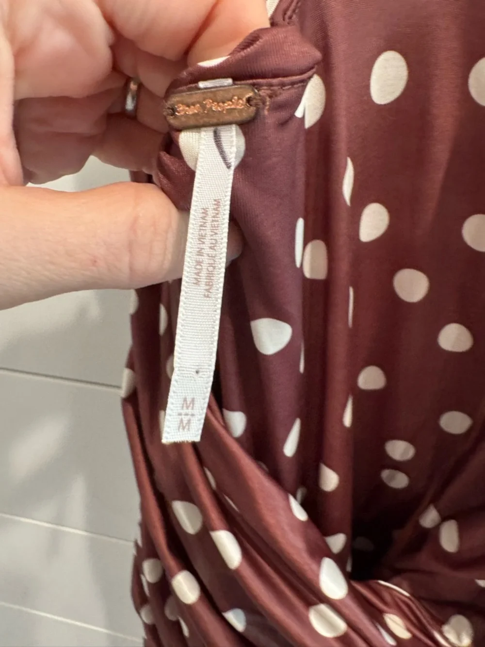 Free People brown Raylon variegated polka dot midi dress